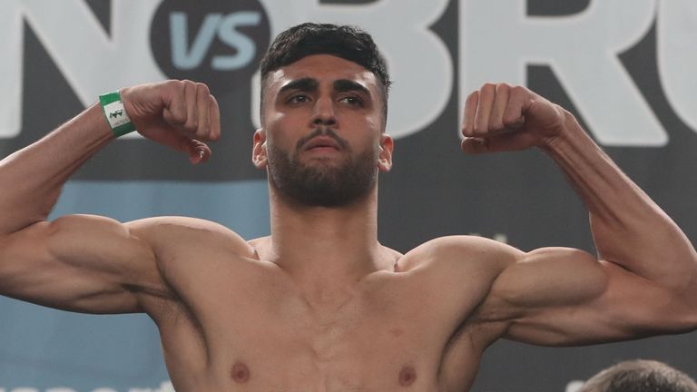 AMIR KHAN v KELL BROOK   18-2-2022.MANCHESTER CONFERENCE CENTRE.PIC LAWRENCE LUSTIG.WEIGH IN.ADAM AZIM v JORDAN ELLISON