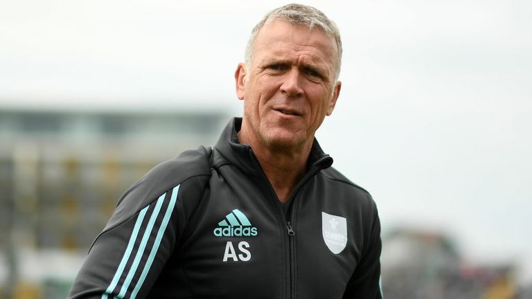 Surrey Director of Cricket Alec Stewart looks on during the Royal London One Day Cup match between Somerset and Surrey at The Cooper Associates County Ground on May 07, 2019 in Taunton, England. (Photo by Alex Davidson/Getty Images)