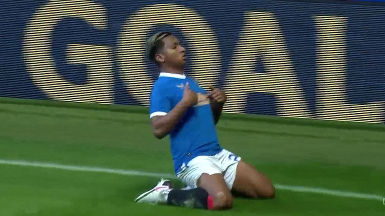 Alfredo Morelos celebrates giving Rangers the lead