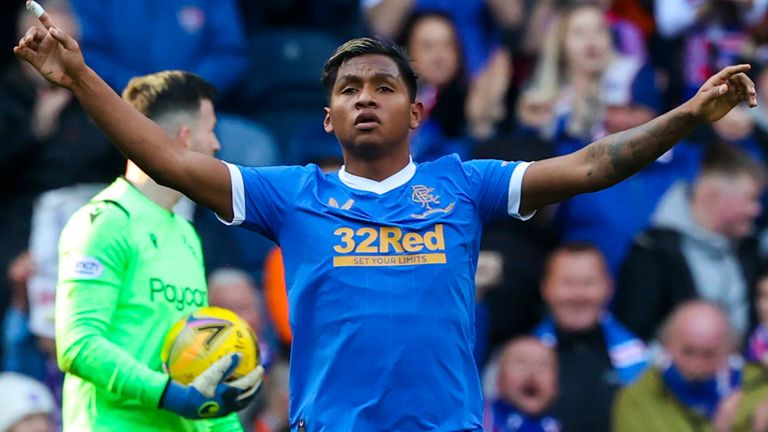 Alfredo Morelos celebrates after opening the scoring against Motherwell