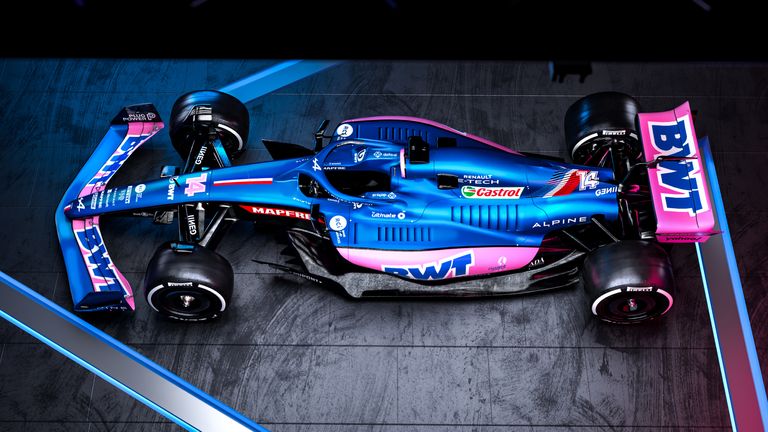 Alpine have revealed a fresh livery for the 2022 Formula 1 season, the team in blue and pink due to a new title sponsor in BWT.