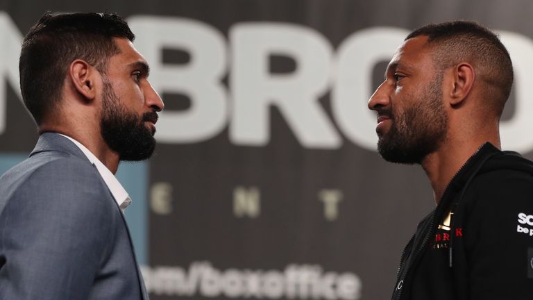 KHAN-BROOK PROMOTION 16-2-22.FINAL PRESS CONFERENCE,.EXCHANGE HALL,.MANCHESTER .PIC LAWRENCE LUSTIG.AMIR KHAN AND KELL BROOK  COME FACE TO FACE BEFORE FIGHTING ON PROMOTER BEN SHALOM...S BOXXER PROMOTION AT THE AO ARENA MANCHESTER ON SATURDAY 19-2-22 LIVE ON SKYSPORTS
