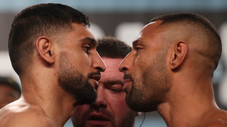 AMIR KHAN v KELL BROOK   18-2-2022.MANCHESTER CONFERENCE CENTRE.PIC LAWRENCE LUSTIG.WEIGH IN.AMIR KHAN v KELL BROOK