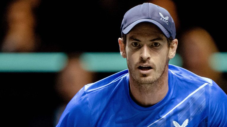 Britain's Andy Murray returns the ball against Kazakhstan's Alexander Bublik on day three of the ATP World Tennis Tournament at Ahoy convention centre in Rotterdam on February 9, 2022. - Netherlands OUT (Photo by Sander Koning / ANP / AFP) / Netherlands OUT (Photo by SANDER KONING/ANP/AFP via Getty Images)