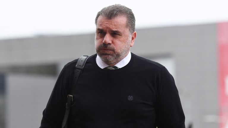 Celtic manager Ange Postecoglou arrives ahead of a Cinch Premiership match between Celtic and Dundee
