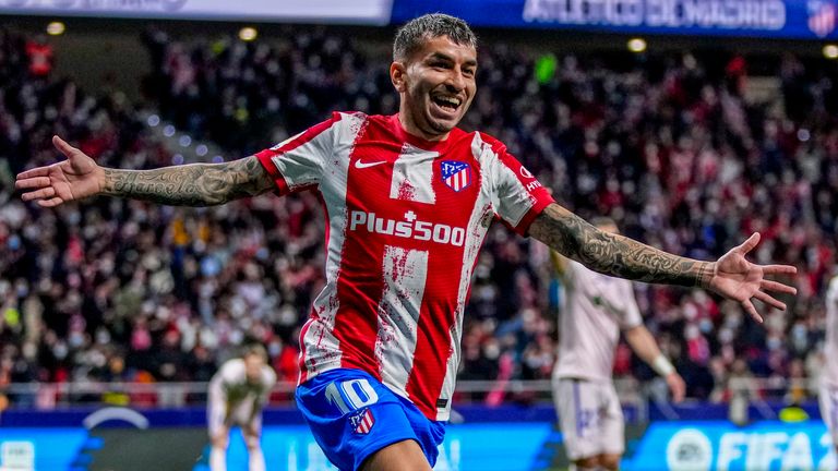 Atletico Madrid&#39;s Angel Correa reacts after scoring against Getafe