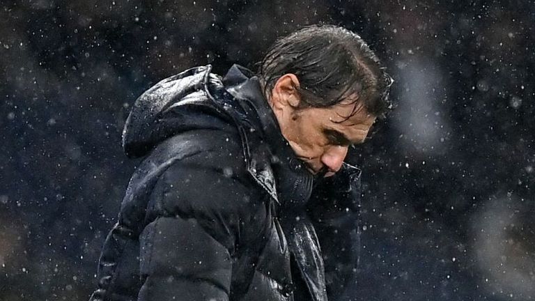 Tottenham Hotspur's Italian head coach Antonio Conte gestures from the sidelines during the English Premier League football match between Tottenham Hotspur and Southampton at Tottenham Hotspur Stadium in London, on February 9, 2022. - Southampton won the game 3-2