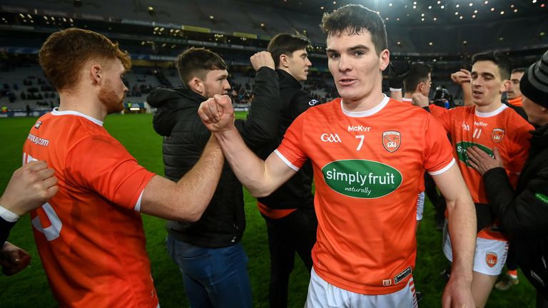 29 January 2022; Jarly Og Burns of Armagh following the Allianz Football League Division 1 match between Dublin and Armagh at Croke Park in Dublin. Photo by Stephen McCarthy/Sportsfile