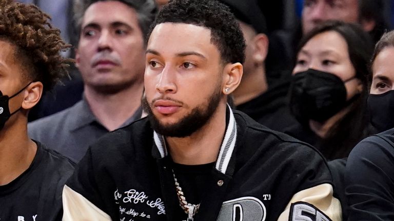 Ben Simmons on the Brooklyn Nets bench