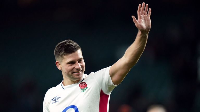 Ben Youngs salutes the crowd after becoming England men's all-time leading appearance holder