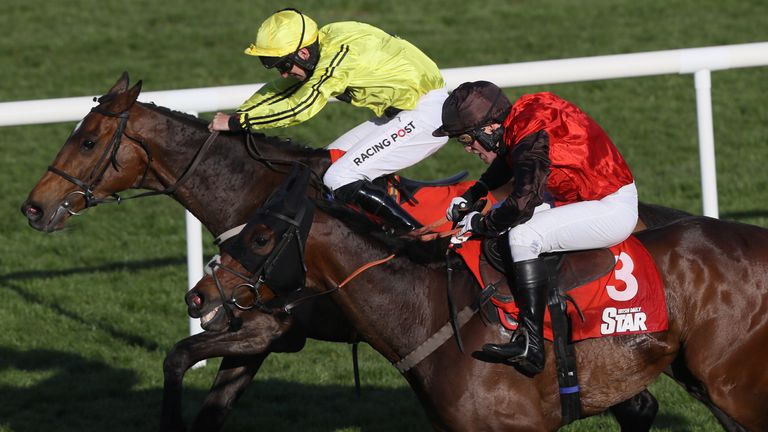 Bob And Co (right) gets the better of Billaway at Punchestown last April.