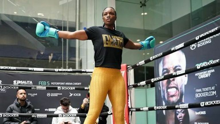 Claressa Shields during a public workout at the Capitol Shopping Centre, Cardiff. 