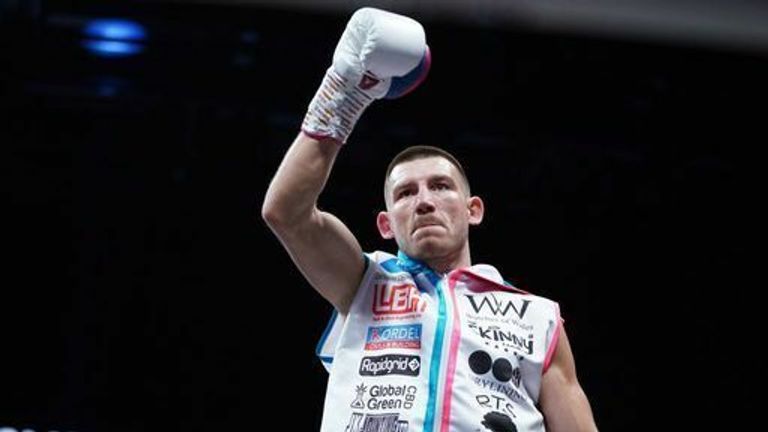 Liam Williams enters the ring before the middleweight contest at the Motorpoint Arena Cardiff