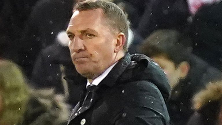 Leicester City manager Brendan Rodgers on the touchline during the Emirates FA Cup fourth round match at the City Ground, Nottingham. Picture date: Sunday February 6, 2022.