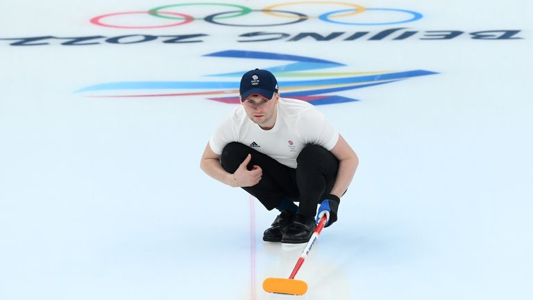 BEIJING, CHINA - FEBRUARY 02: Bruce Mouat of Team Great Britain during a Curling practice session at the National Aquatics Centre ahead of the Beijing Olympic Games on February 02, 2022 in Beijing, China. (Photo by Justin Setterfield/Getty Images)