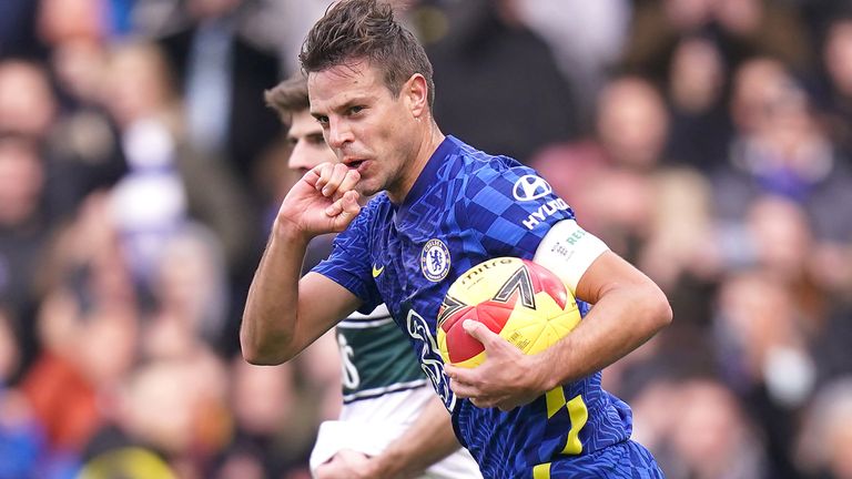 Chelsea's Cesar Azpilicueta celebrates after scoring their equaliser