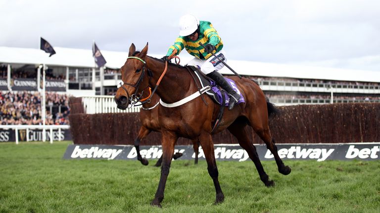 Champ being lifted home to victory by Barry Geraghty in the 2020 RSA Chase.
