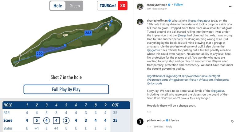 Charley Hoffman took to Instagram to call out the USGA and the PGA Tour after a rules issue resulted in a double bogey during the second round of the WM Phoenix Open.