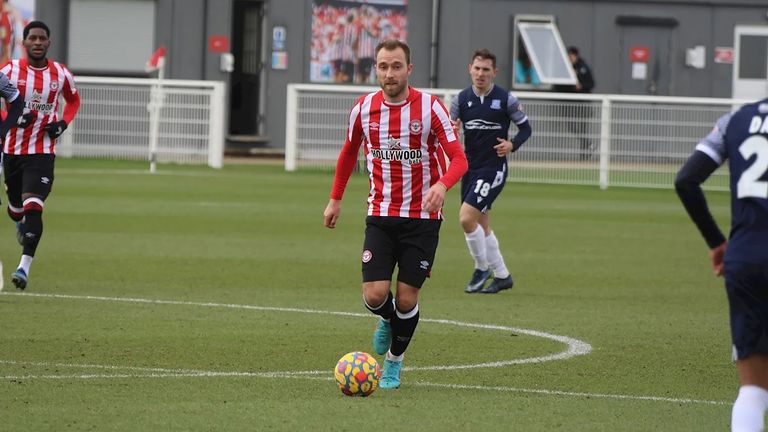 Christian Eriksen played an hour in Brentford's behind-closed-doors friendly against Southend (Photo credit: Brentford FC)
