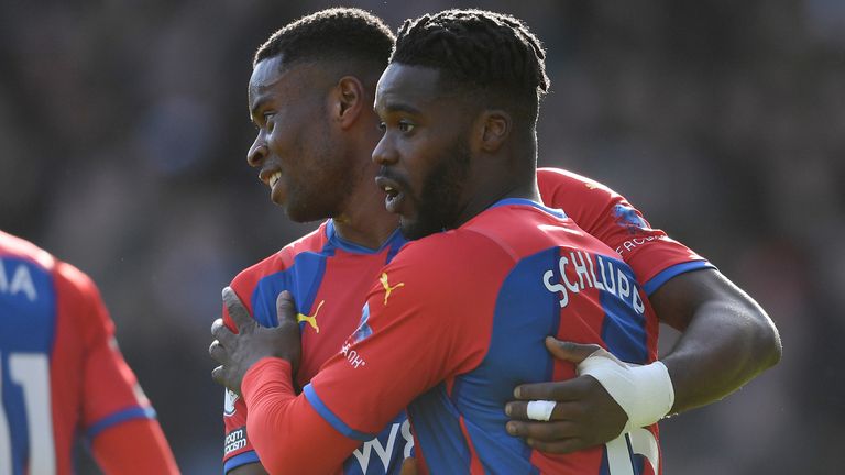 Jeffrey Schlupp celebrates after giving Crystal Palace an early lead against Burnley
