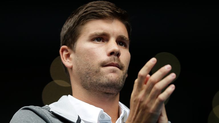 Dani Vallverdu, coach of Tomas Berdych of the Czech Republic watches the quarterfinal match against Rafael Nadal of Spain at the Australian Open tennis championship in Melbourne, Australia, Tuesday, Jan. 27, 2015. (AP Photo/Bernat Armangue)