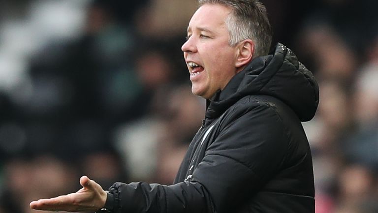 Peterborough United manager Darren Ferguson during the Sky Bet Championship match at Pride Park, Derby. Picture date: Saturday February 19, 2022.
