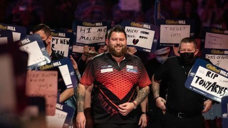 Michael Smith during day fifteen of the William Hill World Darts Championship at Alexandra Palace,…