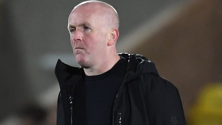 LIVINGSTON, SCOTLAND - FEBRUARY 01: Livingston manager David Martindale lookd dejected at full time during a cinch Premiership match between Livingston and St Johnstone at the Tony Macaroni Arena, on February 01, 2022, in Livingston, Scotland. (Photo by Craig Foy / SNS Group)