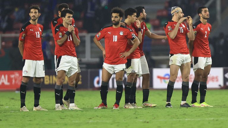 Mo Salah looks dejected after Egypt's penalty shootout defeat