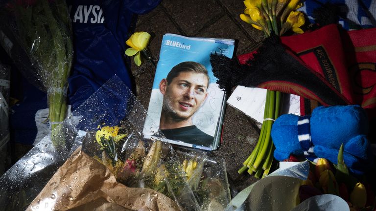 File photo dated 08/02/19 of tributes at Cardiff City Stadium for Emiliano Sala. A man is facing trial in connection with a plane crash which killed Argentinian footballer Emiliano Sala. Issue date: Monday October 18, 2021.