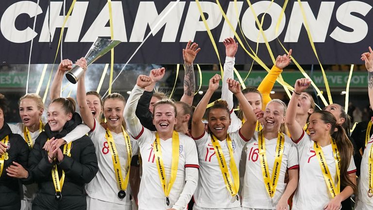 England are winners of the Arnold Clark Cup after two late goals saw them beat Germany 3-1