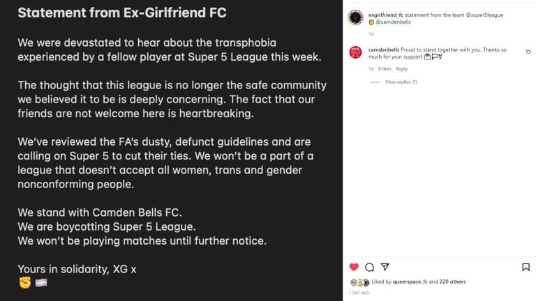 Statement from Ex-Girlfriend FC, Instagram