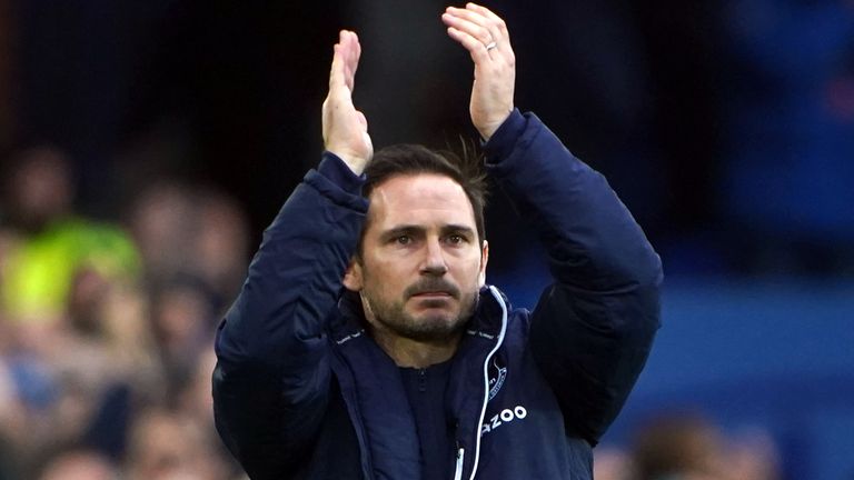 Everton manager Frank Lampard applauds the fans before the Emirates FA Cup fourth round match at Goodison Park, Liverpool. Picture date: Saturday February 5, 2022.