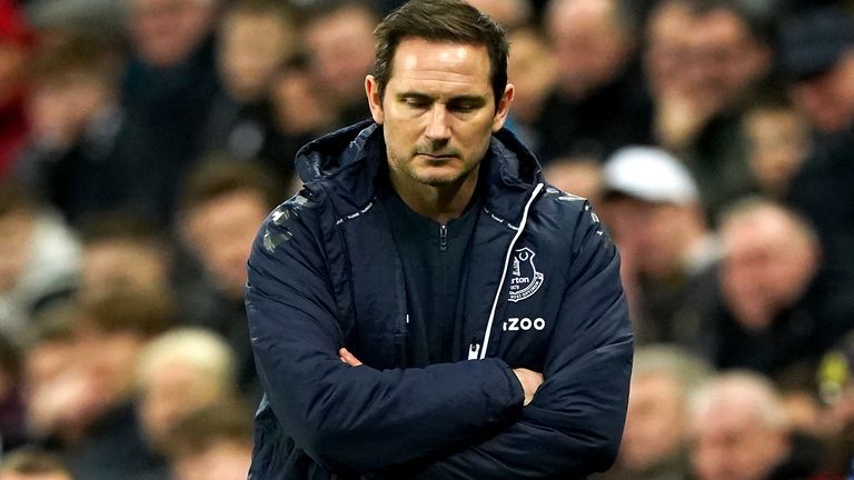 Everton manager Frank Lampard looks frustrated during the Premier League game at St James'  Park