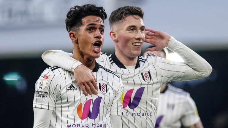 Fabio Carvalho celebrates with Fulham team-mate Harry Wilson