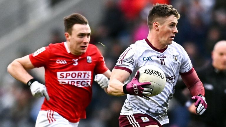Shane Walsh of Galway in action against Kevin Flahive of Cork