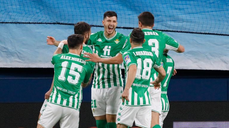 Guido Rodriguez celebrates Betis' opening goal 