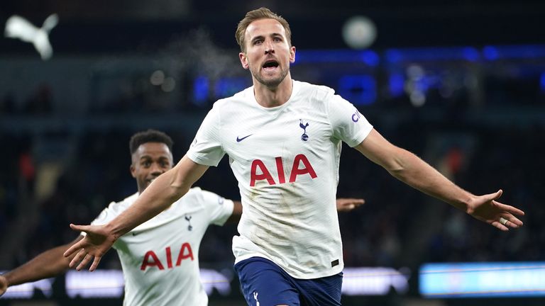 Harry Kane celebrates the first of his two goals