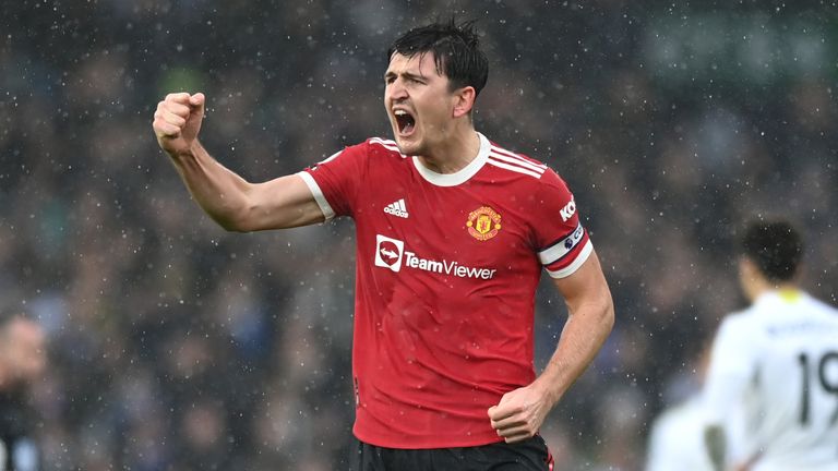 Harry Maguire of Manchester United celebrates after scoring