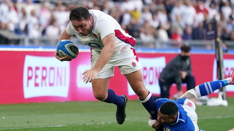 Jamie George scored two tries as England claimed a bonus-point win over Italy