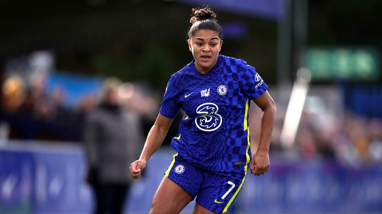 Jess Carter of Chelsea looks on during a Chelsea FC Women Training