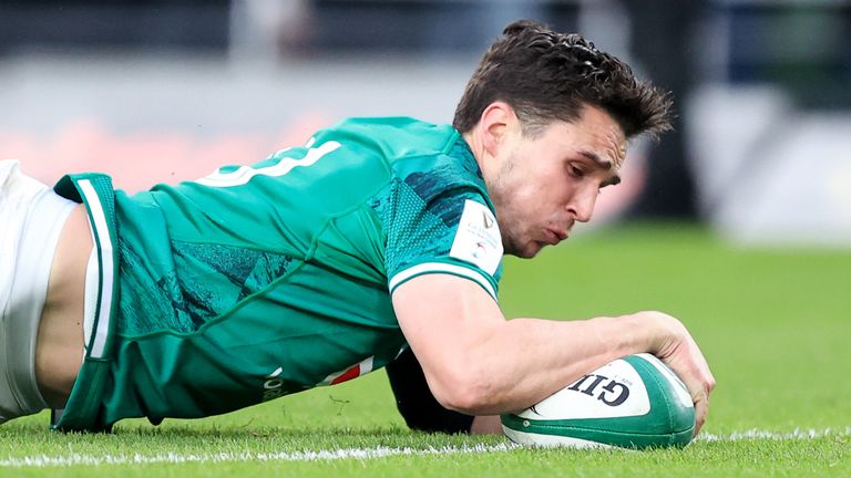 Joey Carvery touches down for a first-half try against Italy