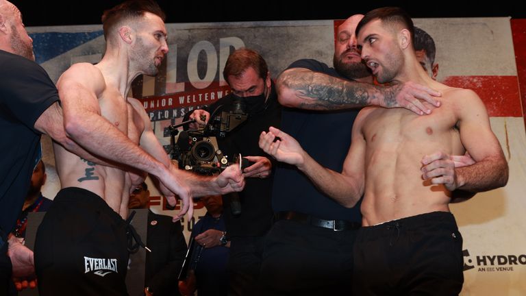 JOSH TAYLOR v JACK CATTERALL  25-2-2022.SSE HYDRO,.GLASGOW.PIC LAWRENCE LUSTIG.IBF/WBC/WBA/WBO SUPER-LIGHTWEIGHT CHAMPIONSHIP OF THE WORLD.JOSH TAYLOR V JACK CATTERALL WEIGH IN