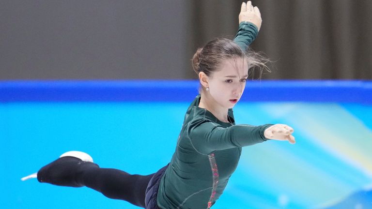 Russian Olympic Committee's figure skater Kamila Valieva training on Saturday (AP)