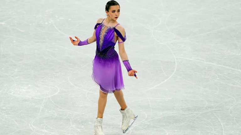 Russian Olympic Committee's Kamila Valieva during the Women Single Skating - Free Skating on day eleven of the Beijing 2022 Winter Olympic Games at the Capital Indoor Stadium, Beijing. Picture date: Tuesday February 15, 2022.