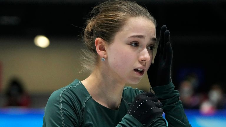 Kamila Valieva trains at the 2022 Winter Olympics