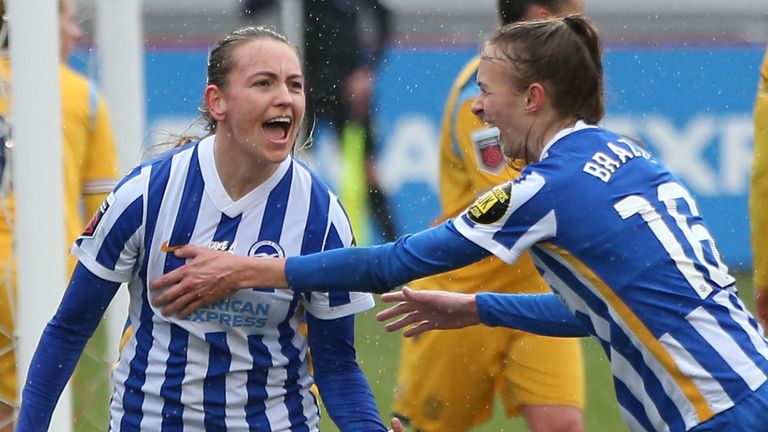 Kayleigh Green celebrates scoring for Brighton & Hove Albion Women vs Reading