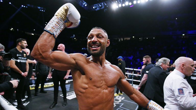 Kell Brook celebrates after his win over rival Amir Khan