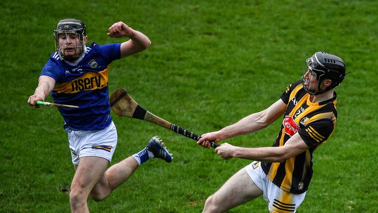 13 February 2022; Tom Phelan of Kilkenny in action against Alan Flynn of Tipperary during the Allianz Hurling League Division 1 Group B match between Tipperary and Kilkenny at FBD Semple Stadium in Thurles, Tipperary. Photo by Brendan Moran/Sportsfile