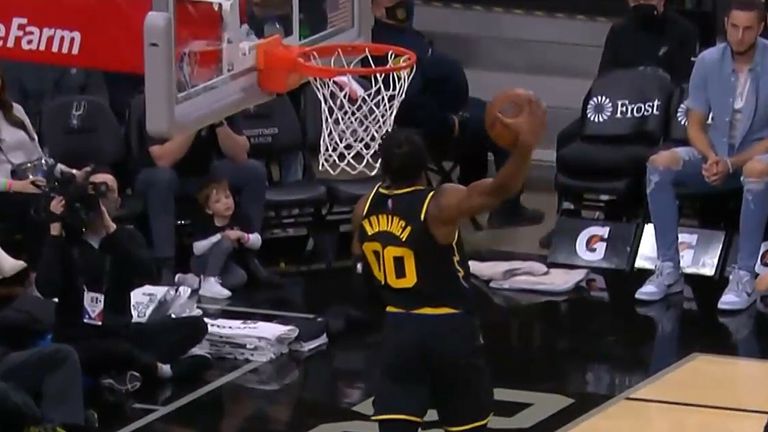 Jonathan Kuminga spectacular windmill slam for the Golden State Warriors!